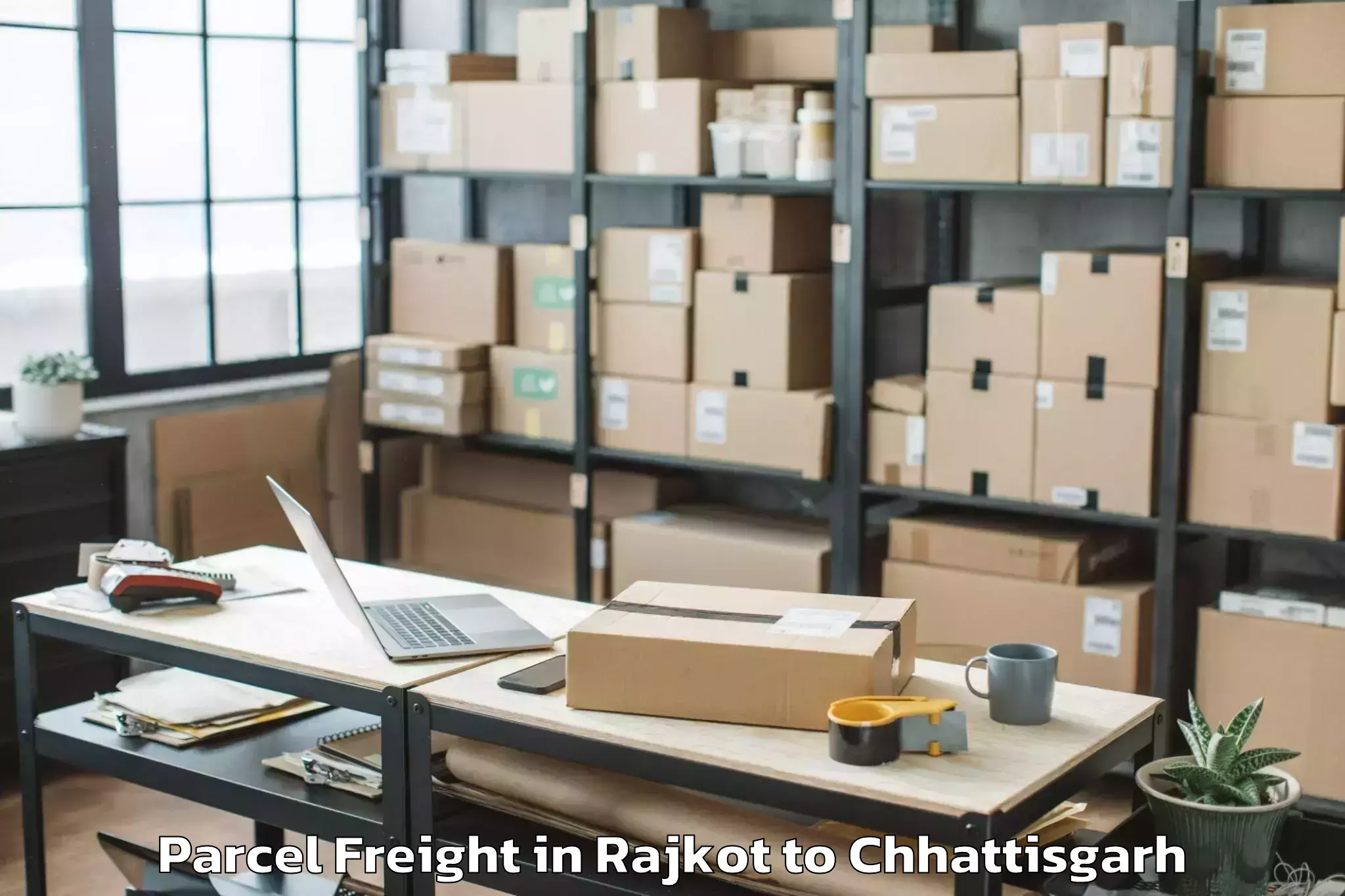 Top Rajkot to Isbm University Gariyaband Parcel Freight Available